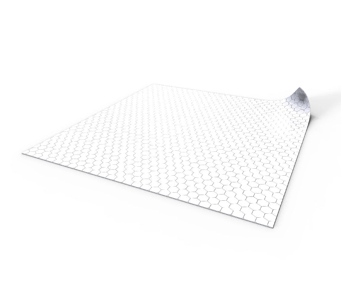 White dry-erase RPG mat 80x80 cm with hexagonal grid