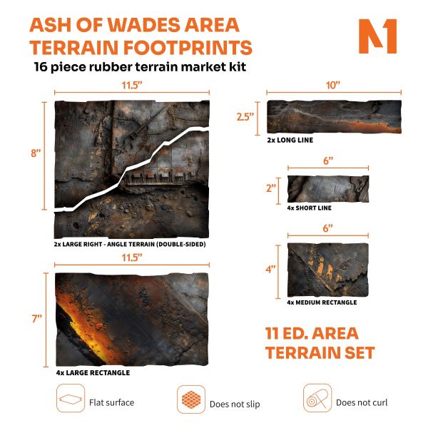 Ash of Wades Area Terrain Footprints - 40K 11th Edition Set | 16-Piece Rubber Terrain Marker Kit