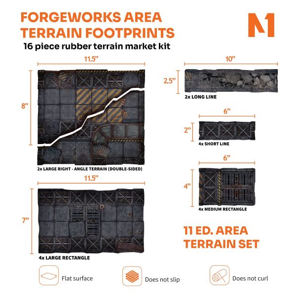 Forgeworks Area Terrain Footprints - 40K 11th Edition Set | 16-Piece Rubber Terrain Marker Kit