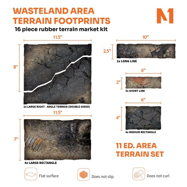 Wasteland Area Terrain Footprints - 40K 11th Edition Set | 16-Piece Rubber Terrain Marker Kit