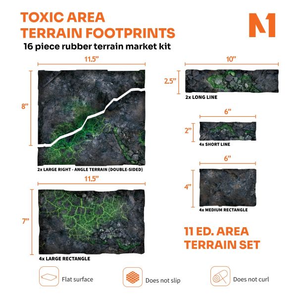 Toxic Area Terrain Footprints - 40K 11th Edition Set | 16-Piece Rubber Terrain Marker Kit