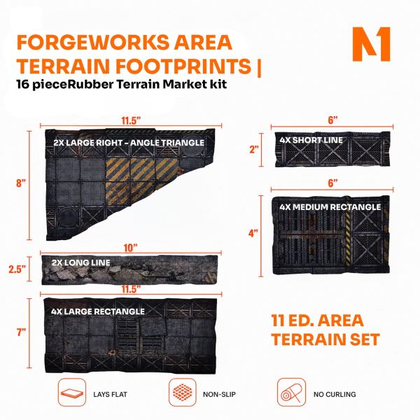 Forgeworks Area Terrain Footprints - 40K 11th Edition Set | 16-Piece Rubber Terrain Marker Kit
