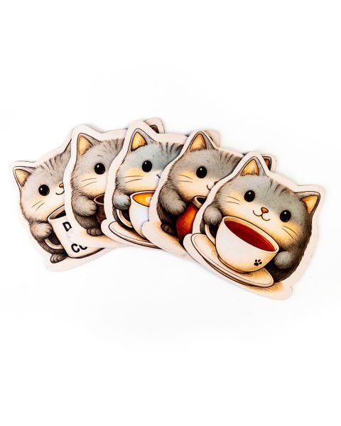 Mug Coaster set - Cats with Mugs (Catsters) - 5 Pcs