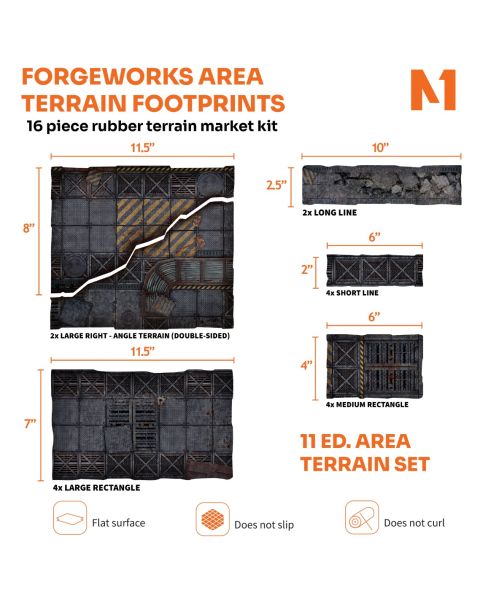 Forgeworks Area Terrain Footprints - 40K 11th Edition Set | 16-Piece Rubber Terrain Marker Kit