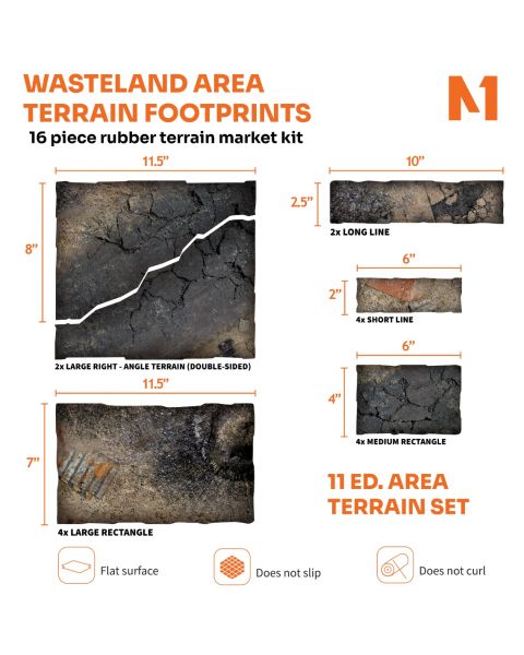 Wasteland Area Terrain Footprints - 40K 11th Edition Set | 16-Piece Rubber Terrain Marker Kit