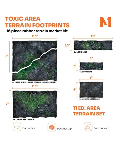 Toxic Area Terrain Footprints - 40K 11th Edition Set | 16-Piece Rubber Terrain Marker Kit