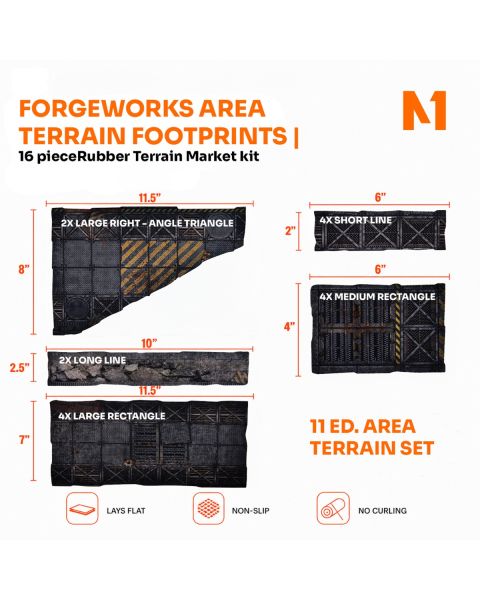 Forgeworks Area Terrain Footprints - 40K 11th Edition Set | 16-Piece Rubber Terrain Marker Kit