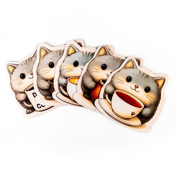Mug Coaster set - Cats with Mugs (Catsters) - 5 Pcs