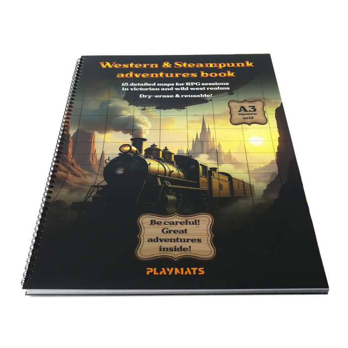 Western & Steampunk RPG Book - 18 A3 dry-erase battle maps for RPG sessions - square grid