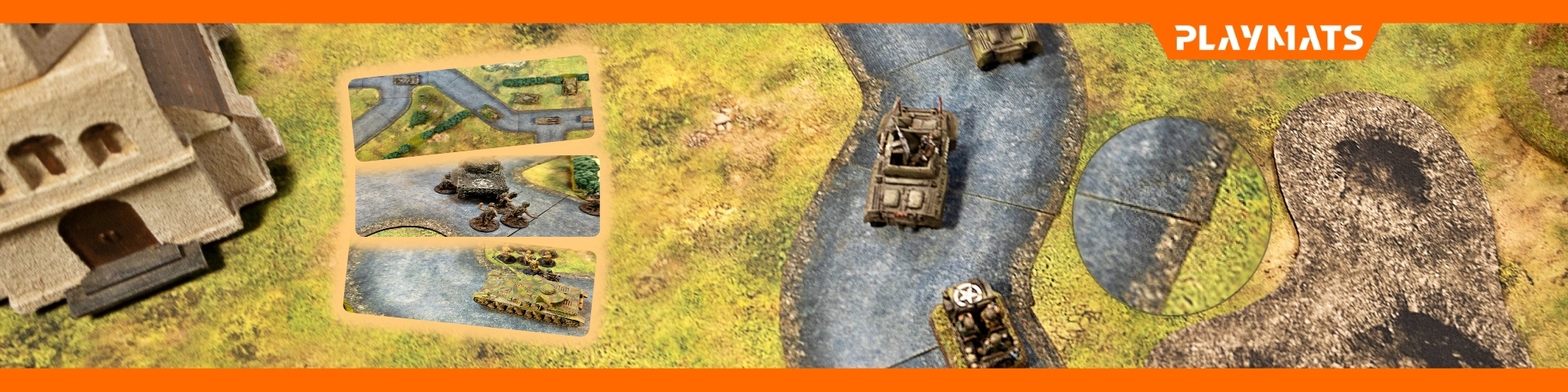 Old asphalt roads 28 mm - Modular 2D terrains for Bolt Action, Flames of War and other wargames - battle game accessories — Playmats.eu- Playmats.eu