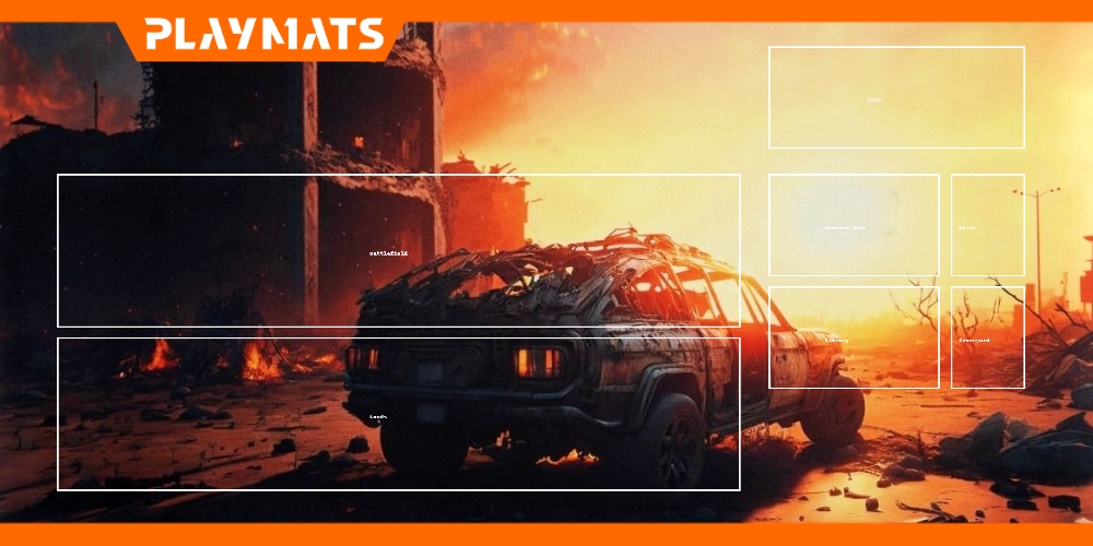 Custom MTG play mat - card zones layout on the Dead City themed cardgames mat - Playmats.eu