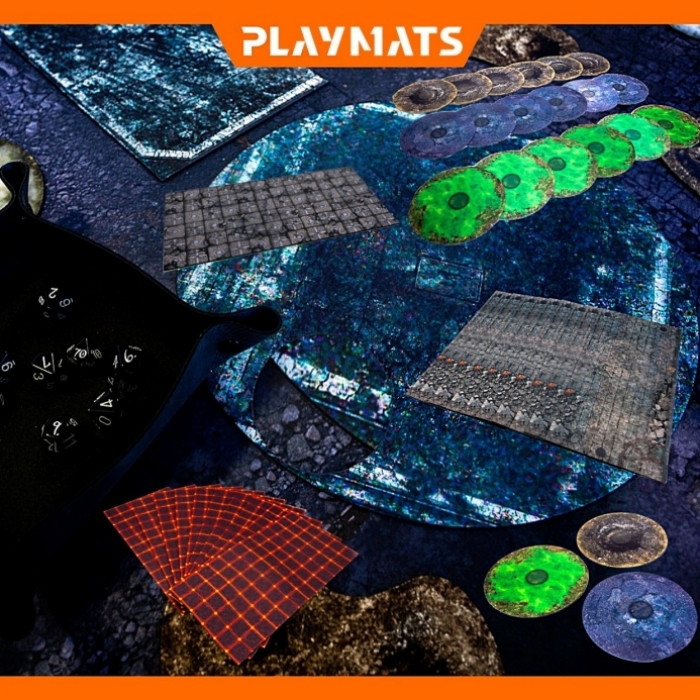 Warhammer 40K game mat with 2D terrains, Warhammer 40K zones and WH40K dice trays - Playmats.eu